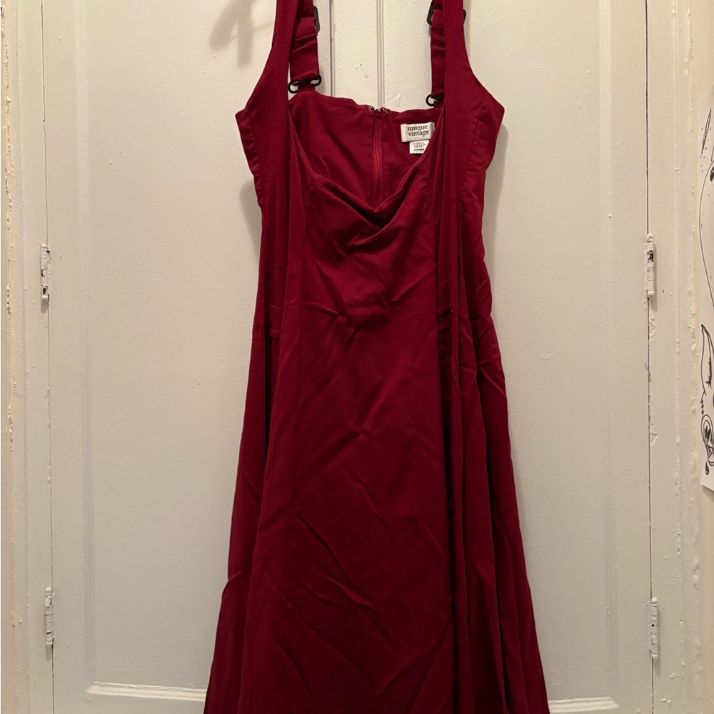 Unique Vintage wine colored suspender swing skirt in Large